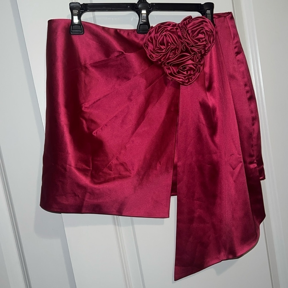 Skylar Rose NWT Asymmetrical Ruched Side Satin Mini Skirt Pink Women's Large